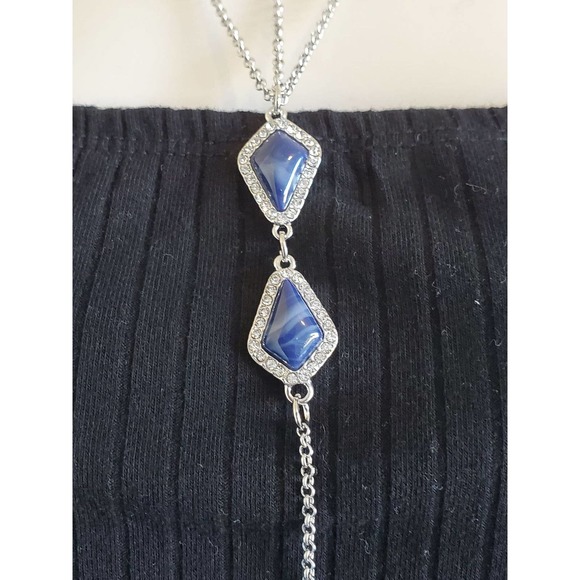 Women's Gorgeous Stunning Blue Pendant Jewelry Lariat Drop Necklace - Picture 2 of 2